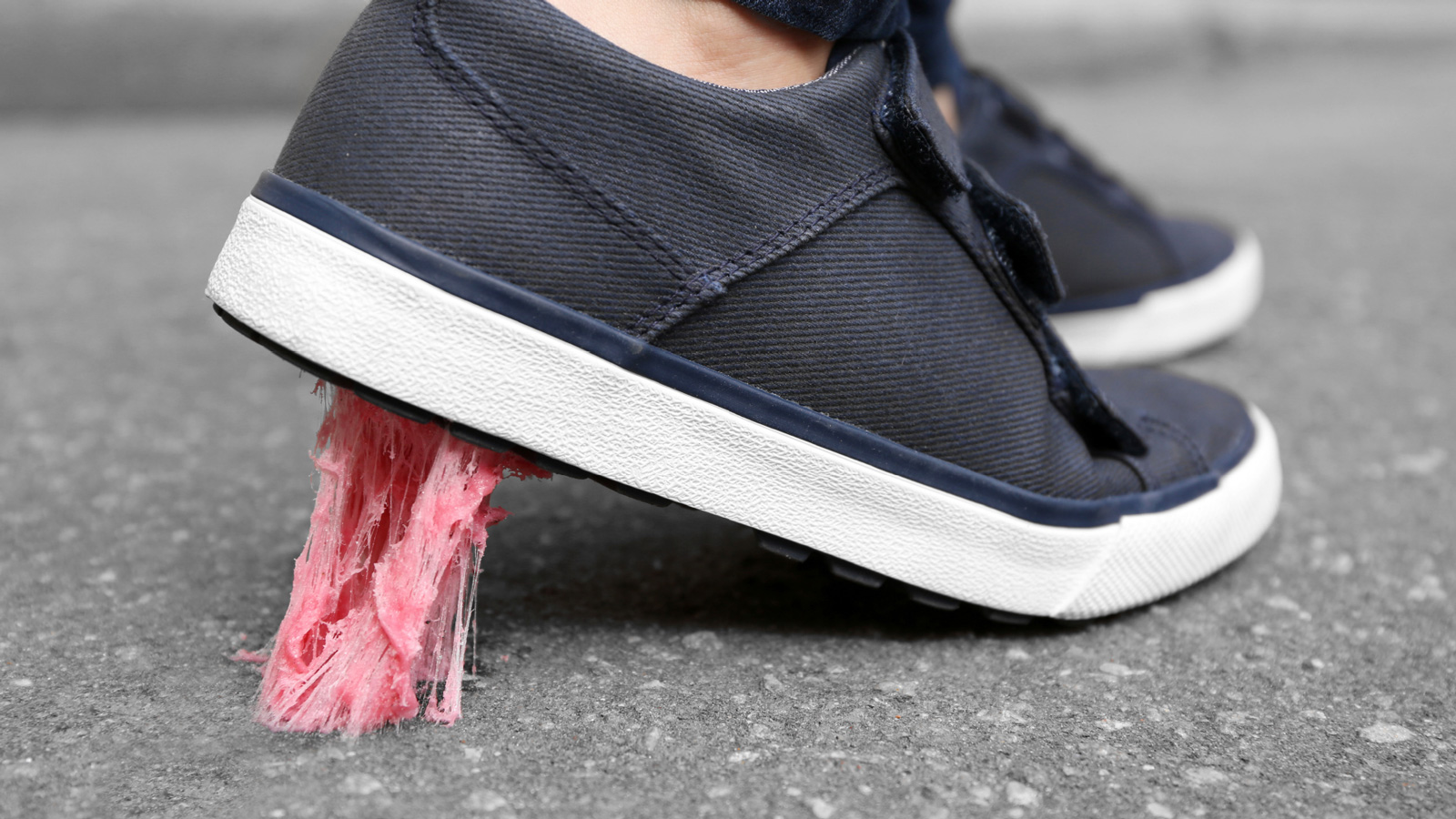 Chewing gum stuck to a trainer 