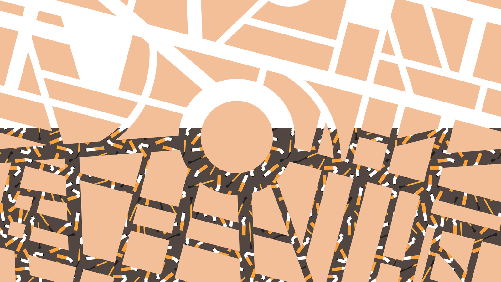 Illustration of streets with cigarette buds 
